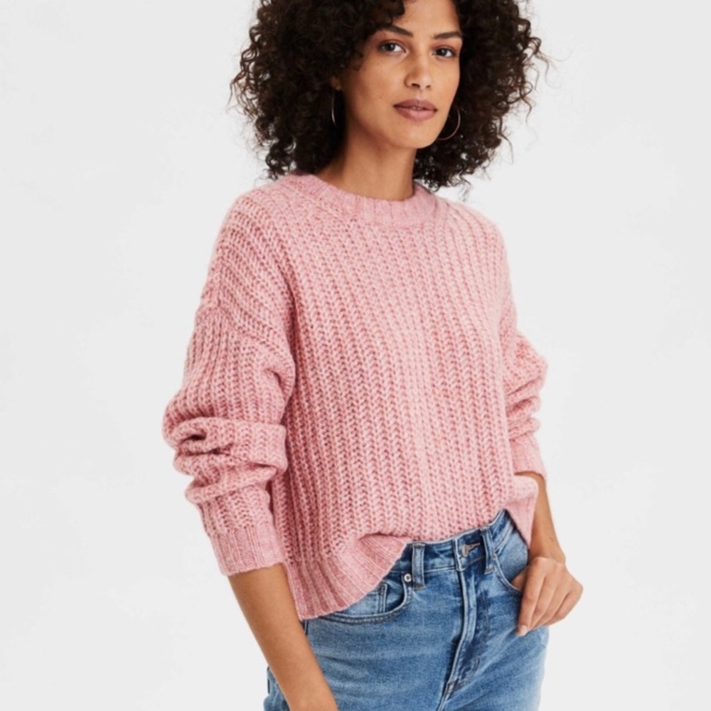 American Eagle Pink Crew Neck Knit Sweater